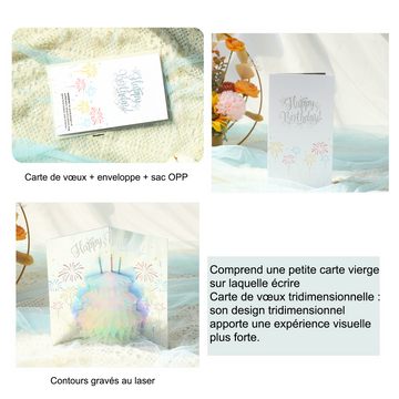 arte de voeux 19,5x11cm carte de vœux tridimensionnelle gâteau pailleté anniversaire bénédiction écrite à la main carte postale